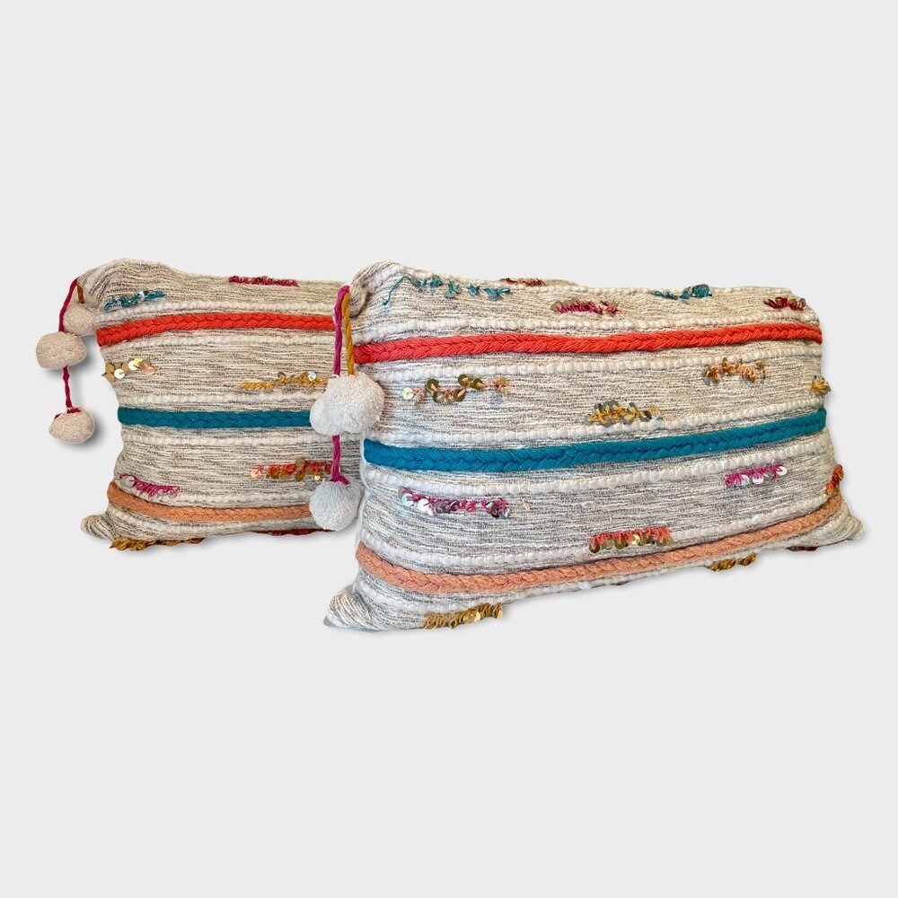 Pair of Indian pillow PALETTES and pompoms